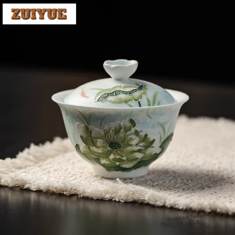 

140 мл Бутик Lotus Gaiwan с ручной росписью, не жаркий чай, чайная чаша с крышкой, комплект, крышка для заваривания чая, миска для чайных украшений, ремесло