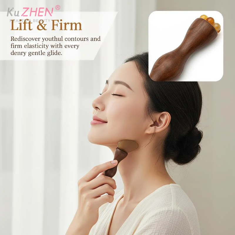 1Pcs Wood Eye Relaxation Meridians Acupoint Massage Facial Massager Lotus Seedpod Beauty Brass Bead Rosewood Gua Sha Tool