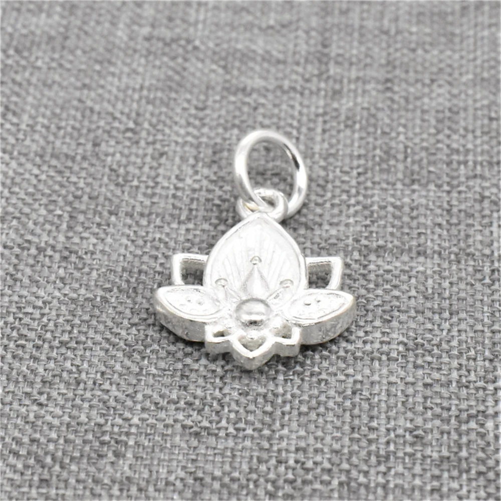 1 Piece of 925 Sterling Silver Lotus Flower Charms 2-sided for Yoga Meditation Necklace Bracelet