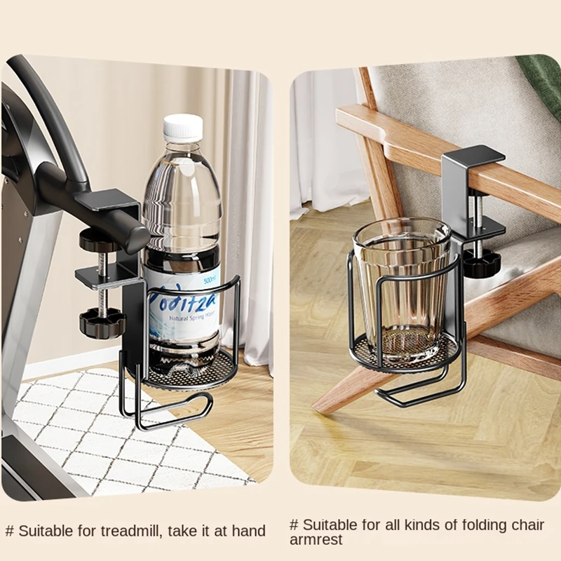 

360 Degree Rotating Table Edge Clamp Anti-Fall Cup Holder 2 in 1 No Drill Desk Cup Holder Adjustable Upgraded Arm Clamp Stand
