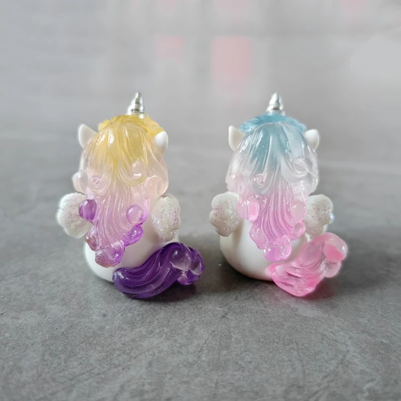 4pc Cute Colorful Crystal Unicorn Animal Decoration Resin Craft Miniature Figure for Bonsai Microlandscape Fairy Garden Decor