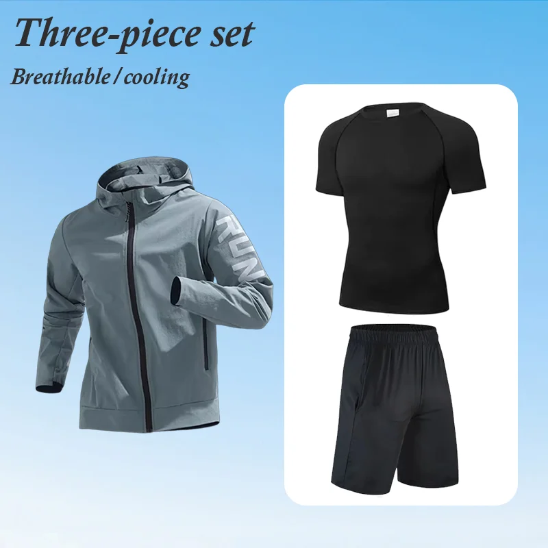 AliExpress NONE Spring and summer quick drying sports suit men's running suit four piece set fitness running cycling outdoor clothing