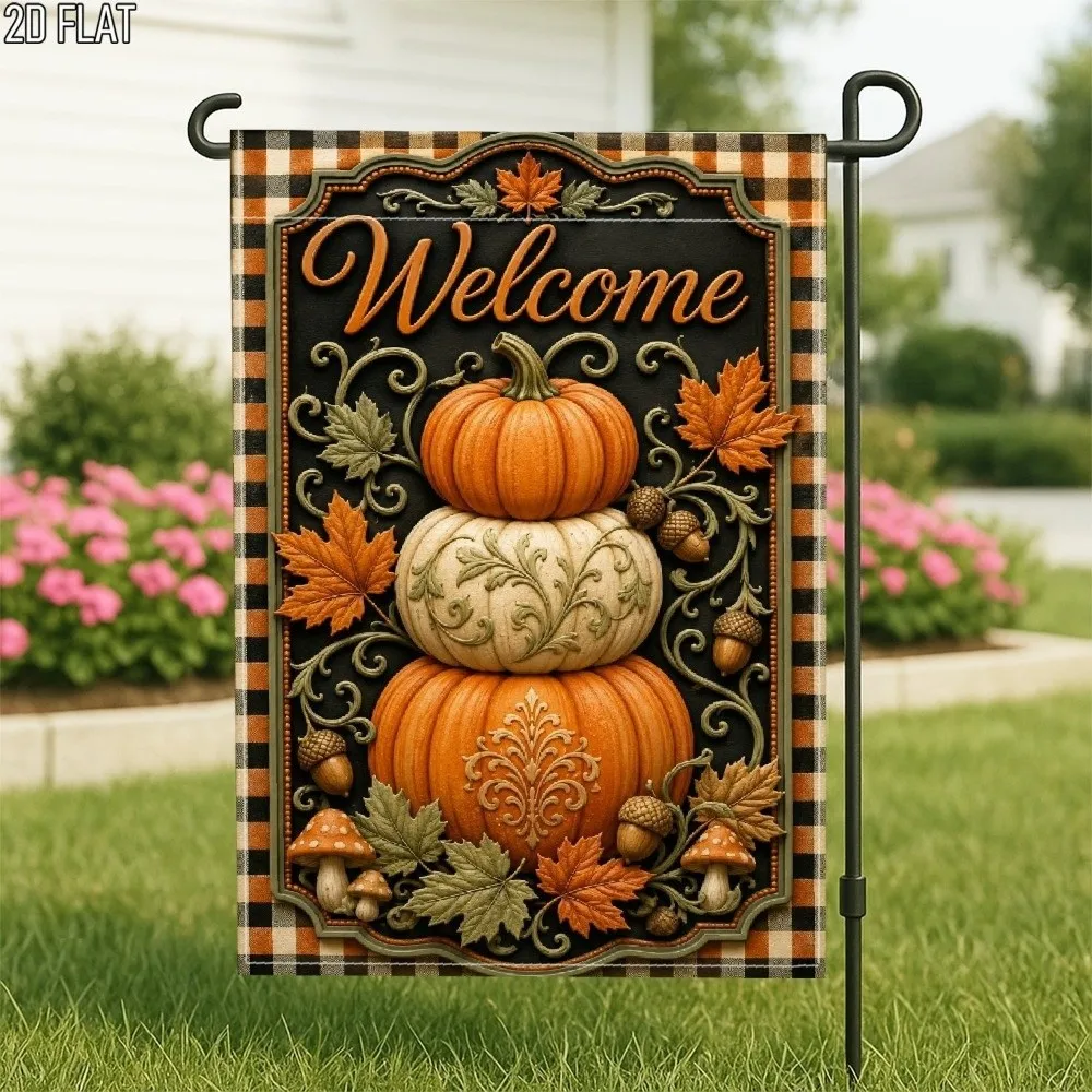 Double Sided Halloween Fall Pumpkin Garden Flag Rustic Style Chick or Treat Autumn Ghost Yard Flag Scarecrow Linen