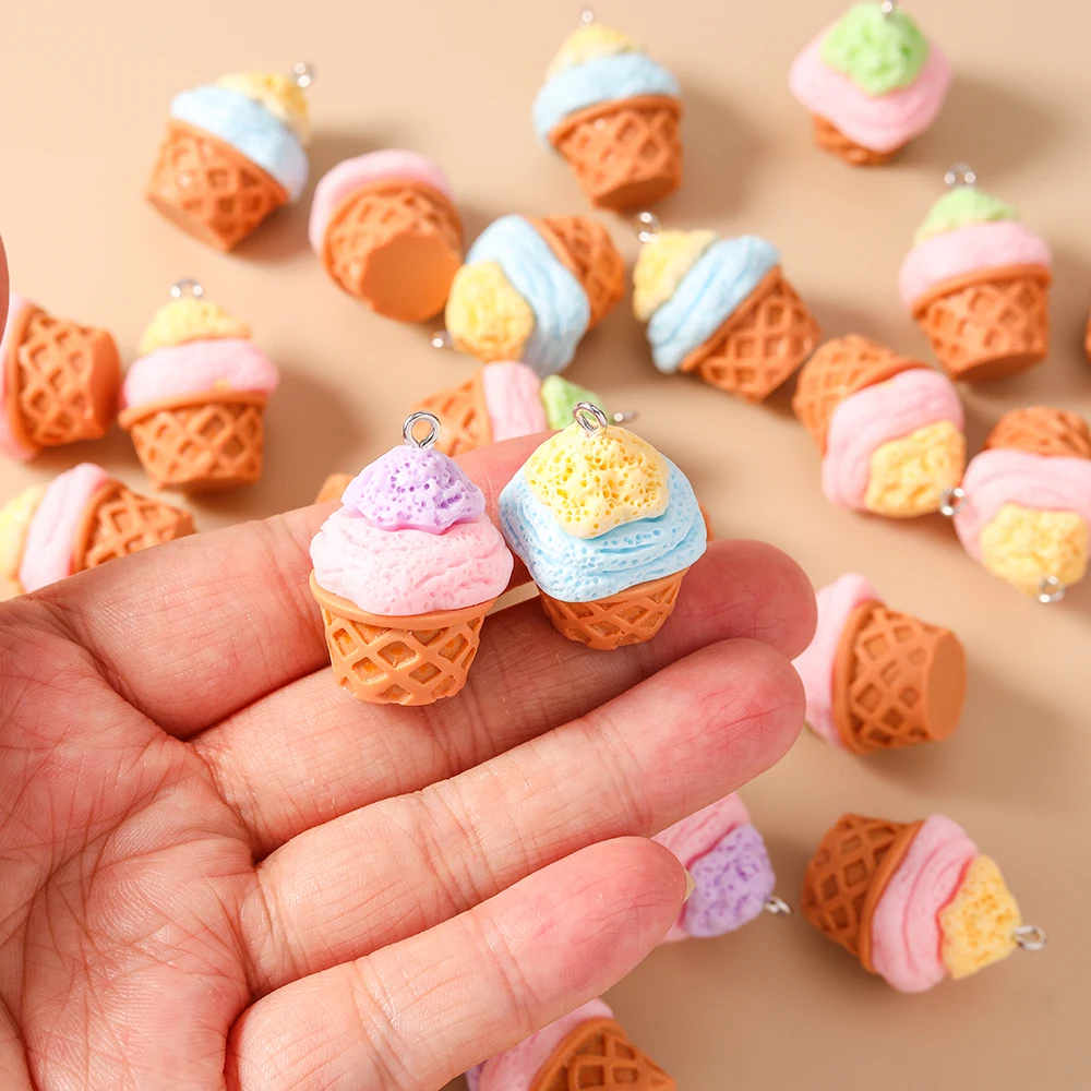 Leslie 5 Stück Niedliche Cartoon 3D Kreative Eiscreme-Anhänger für Ohrringe Handgemachte DIY Lustige Lebensmittel-Anhänger Schmuckherstellung Bastelzubehör – Detail 1