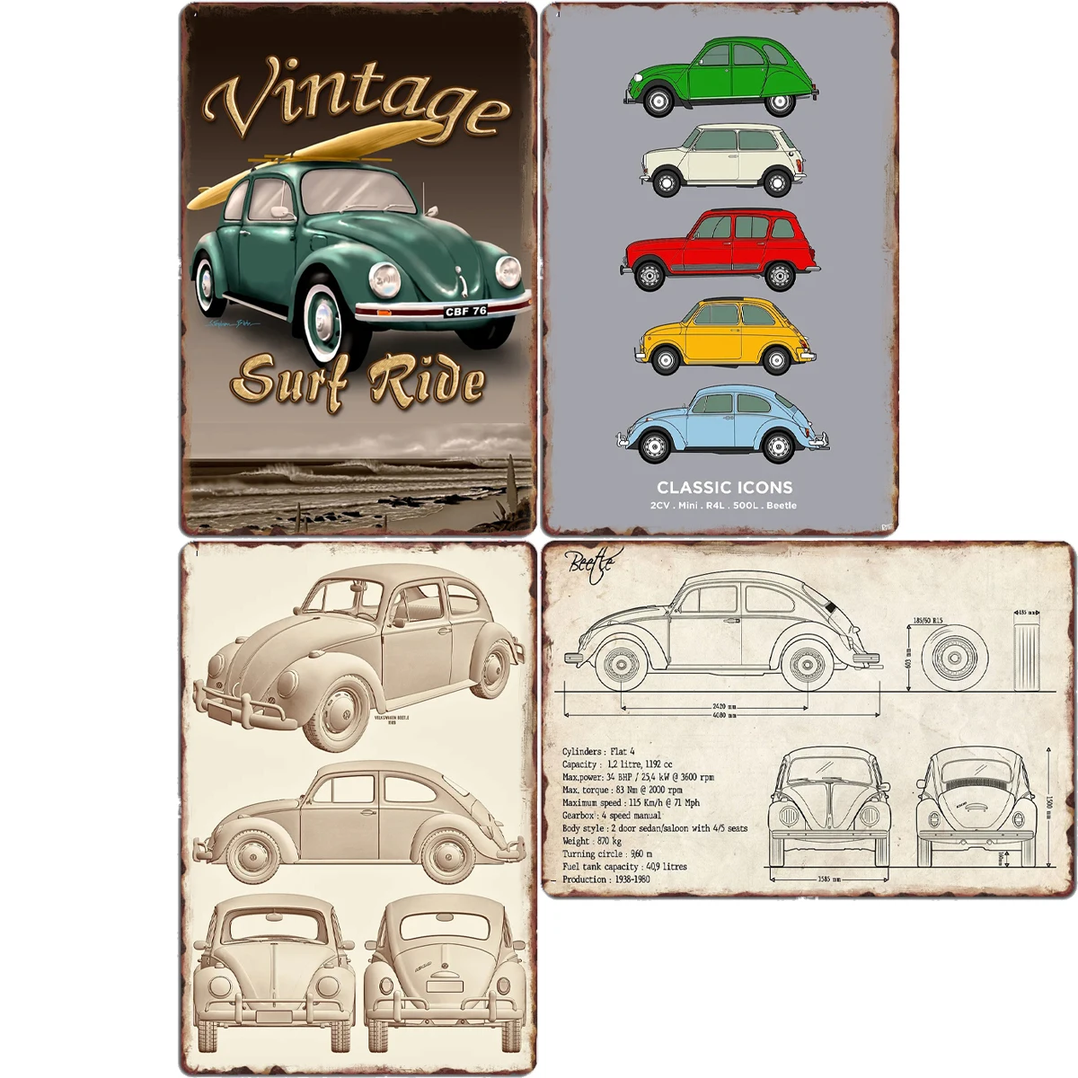 

VW Beetle Compact Car Specs Retro Classic Car Metal Poster Sign Garage Club Custom Wall Tin Room Decor Home Decor