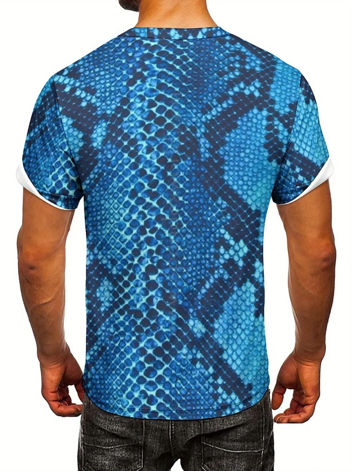 Men'S Plus Size 3D Snake Print T-Shirt - Soft, Comfortable Polyester Fabric, Short Sleeve Crew Neck