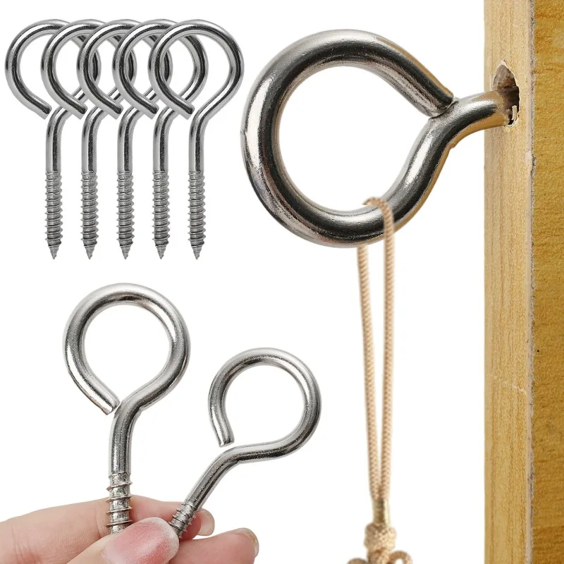 M5 M6 Stainless Steel Screw Eye Bolts Spiral Handle Self Tapping Screws Hook Ring Eyelet Hooks for Indoor and Outdoor Hanging