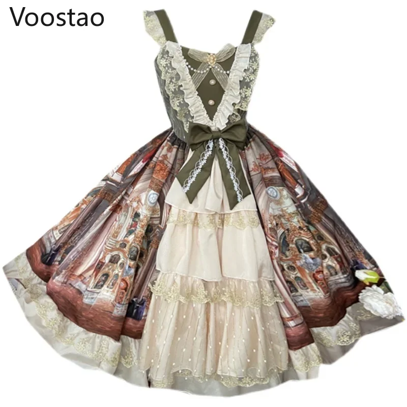 Vintage vittoriano elegante Lolita principessa Jsk abito da donna dolce fiocco in pizzo senza maniche abiti da festa ragazze chic abiti da sposa MS