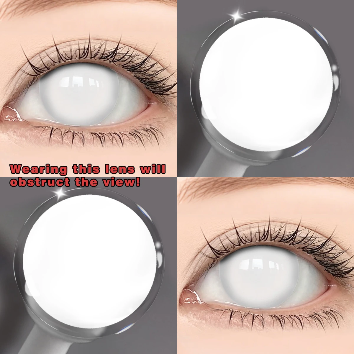 VISUASHOW Blind Block Farbige Kontaktlinsen Weiß Schwarz 6-Monats-Linsen für Party Halloween Anime Cosplay Augen-Make-up Kontaktlinsen – Detail 14