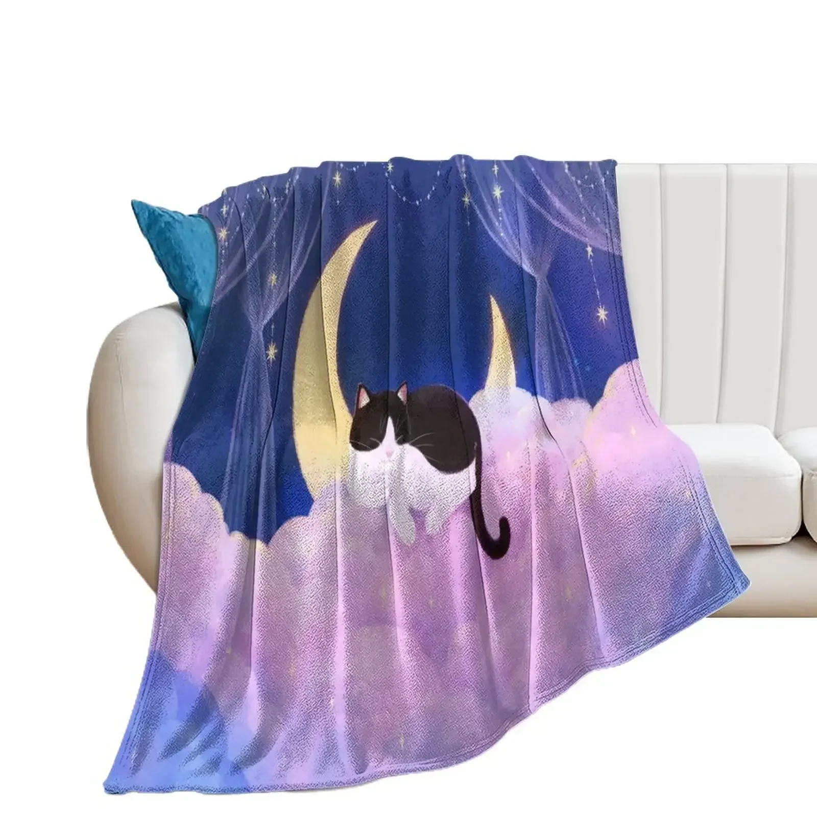 Tuxedo Cat on Pink Clouds Throw Blanket Fashion Sofas Multi-Purpose anime Comforter Blankets