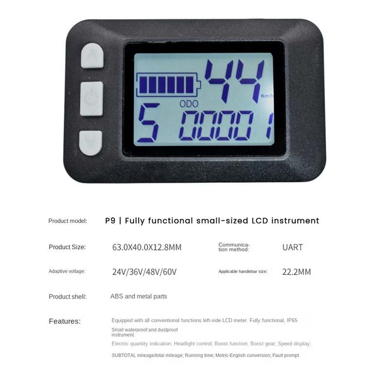 1 Stück p9 LCD-Display Armaturen brett Meter LCD-Bildschirm Elektro fahrrad Meter 24V 36V 48V 60V für Elektro roller LCD-Display(SM-Stecker)