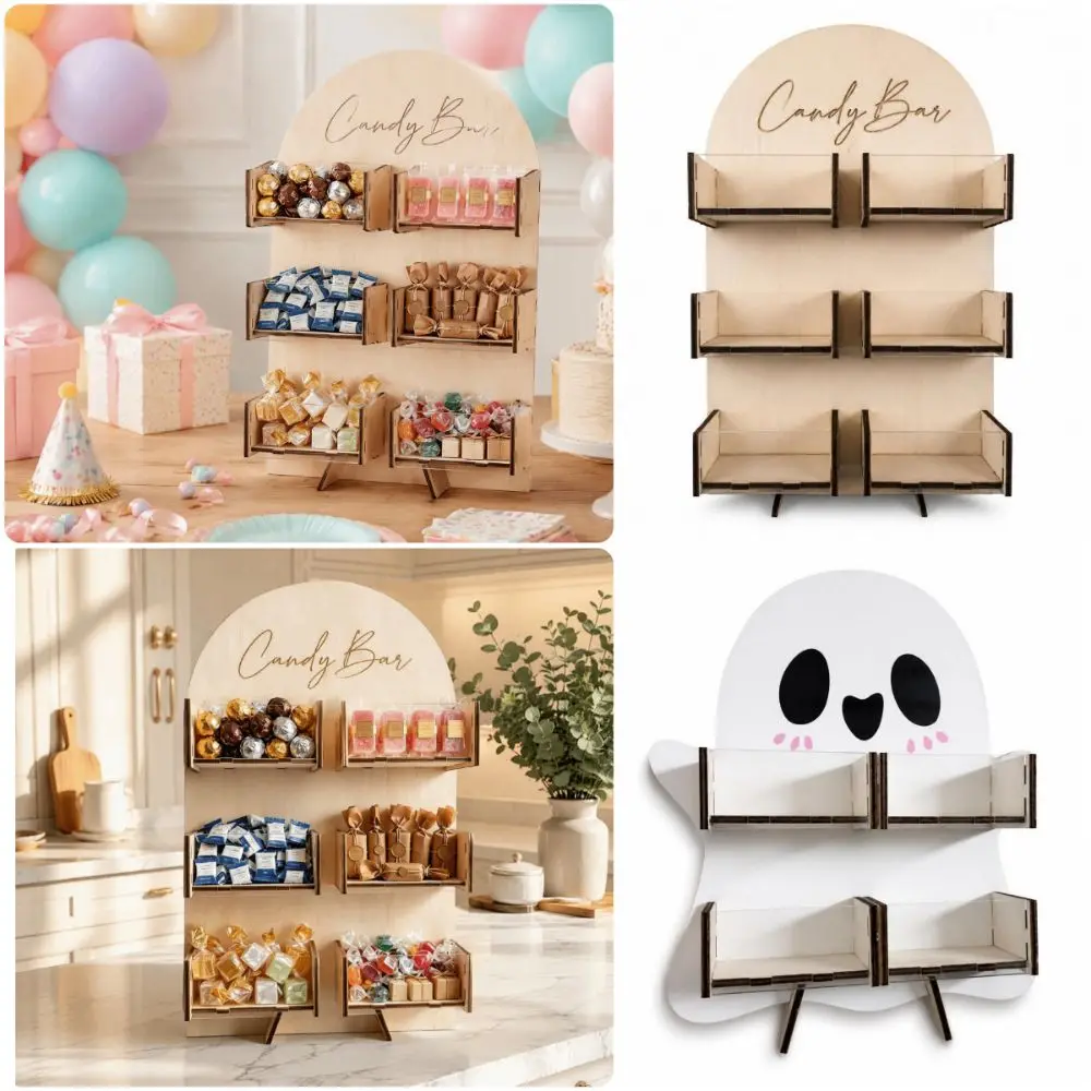 4/6Grids Candy Display Stand Desktop Rack Wood Candy Bar Stand Holder Easy Install Detachable Dessert Snack Display Box New Year