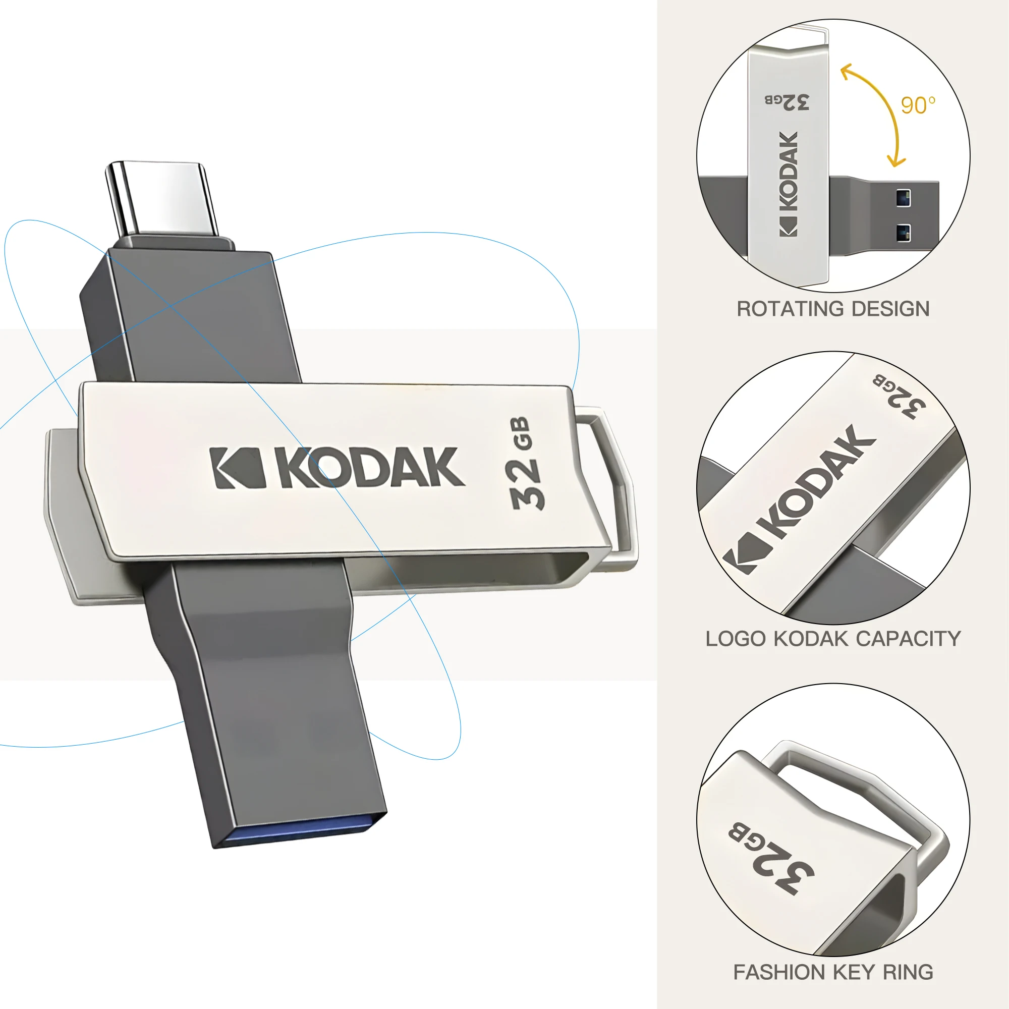 3PCS Kodak K273 USB 3.2 Type C 2 in 1 ความเร็วสูงสําหรับสมาร์ทโฟนแล็ปท็อป