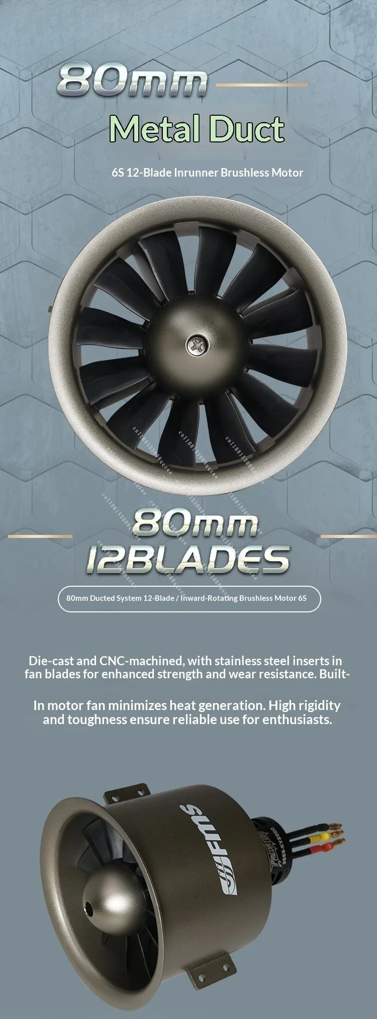 80mm Metal EDF Upgrade Kit for FMS Jets 12-Blade Ducted Fan with Inrunner Motor 6S Ready High-Power Pro Version