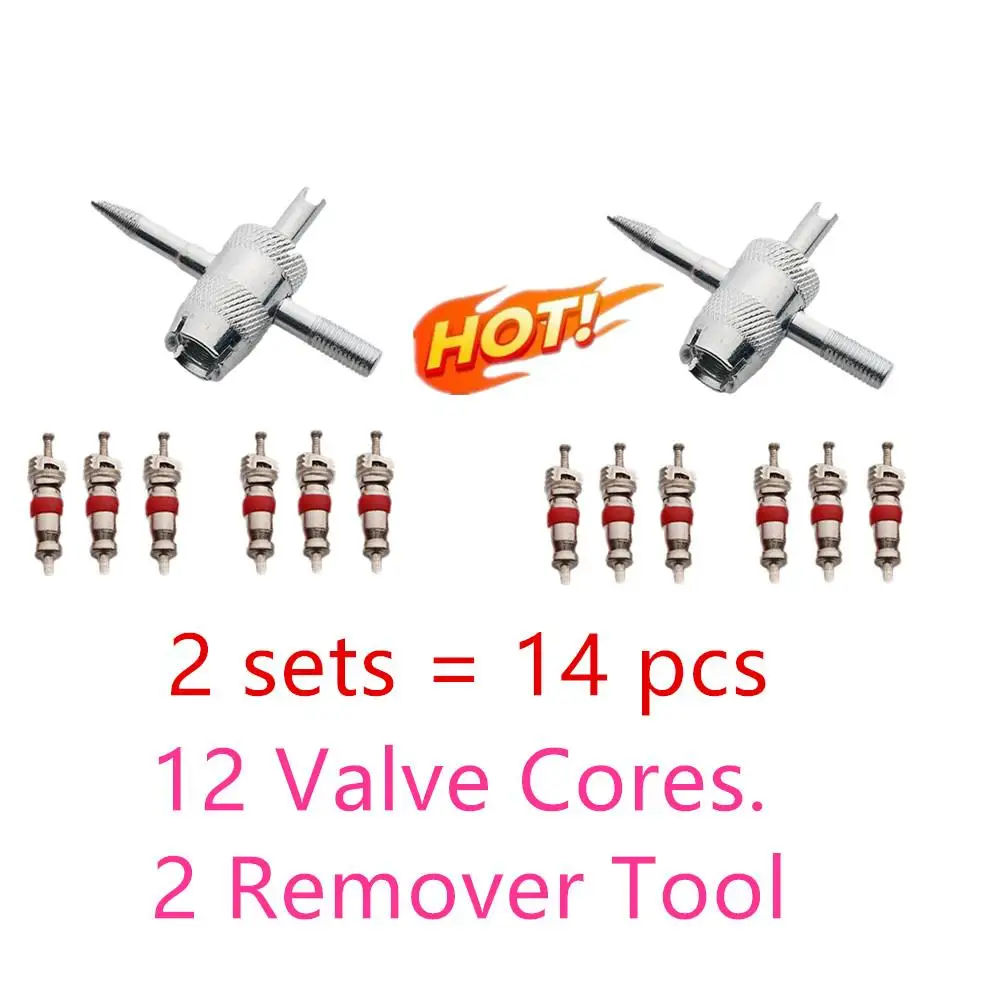 2 Sets  4-in-1 Tire Valve Stem Removal Tool Valve Stem Puller Tire Repair Tool Valve Core Removal Tool Tire Cleaning Tool