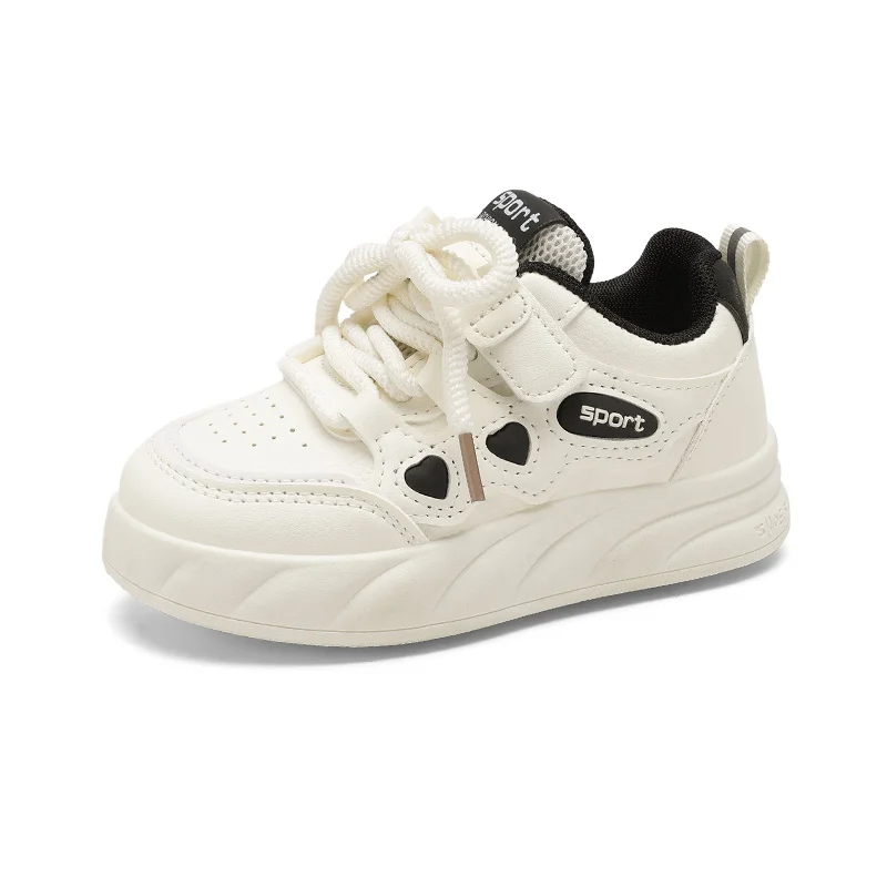Children's Casual Board Shoes Leather Surface Cute Casual Shoes Boys and Girls Soft Bottom Sneakers Students Small White Shoes