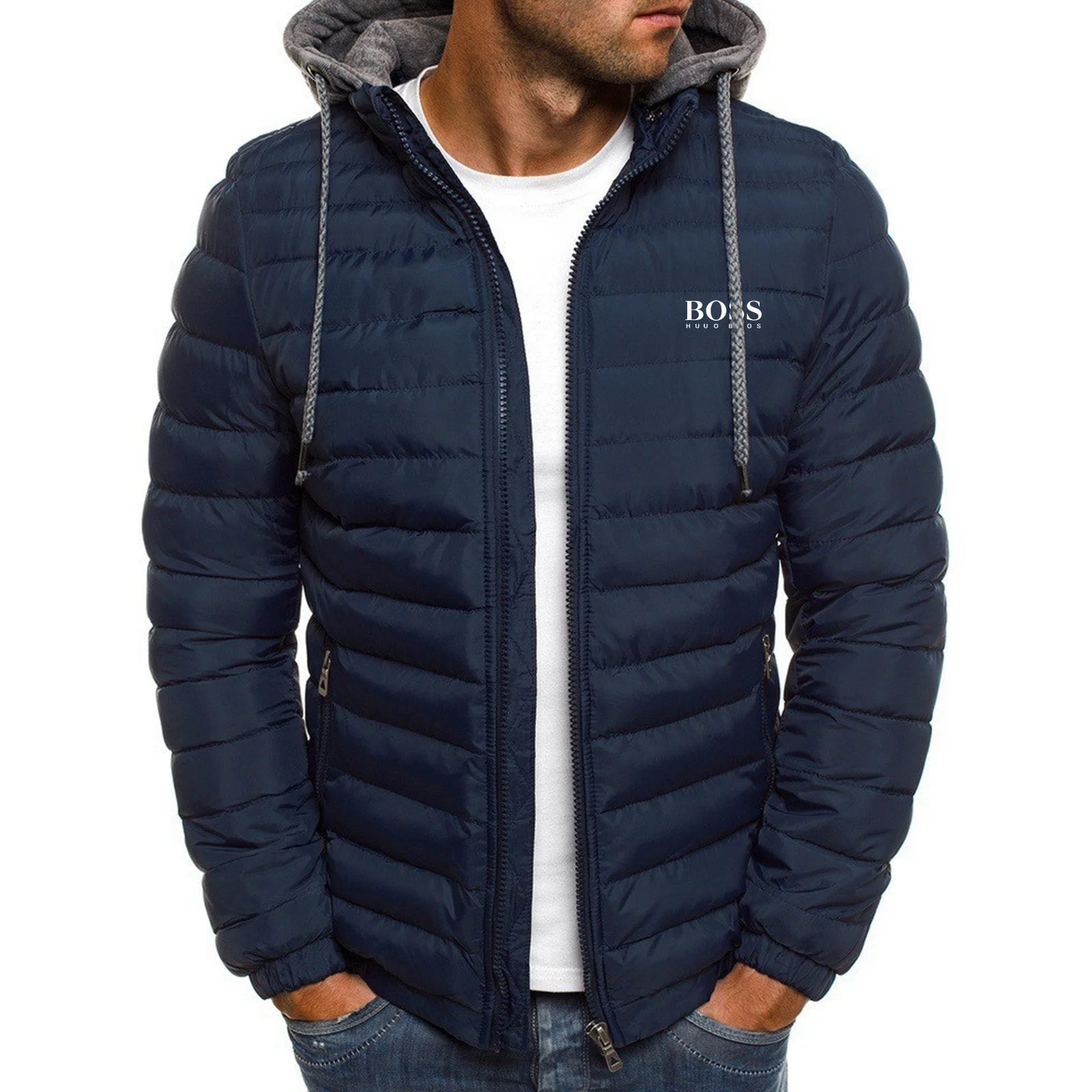 Winter men\'s stand-up collar business office cotton-padded jacket zipper down cotton-padded jacket light casual warm cotton coat