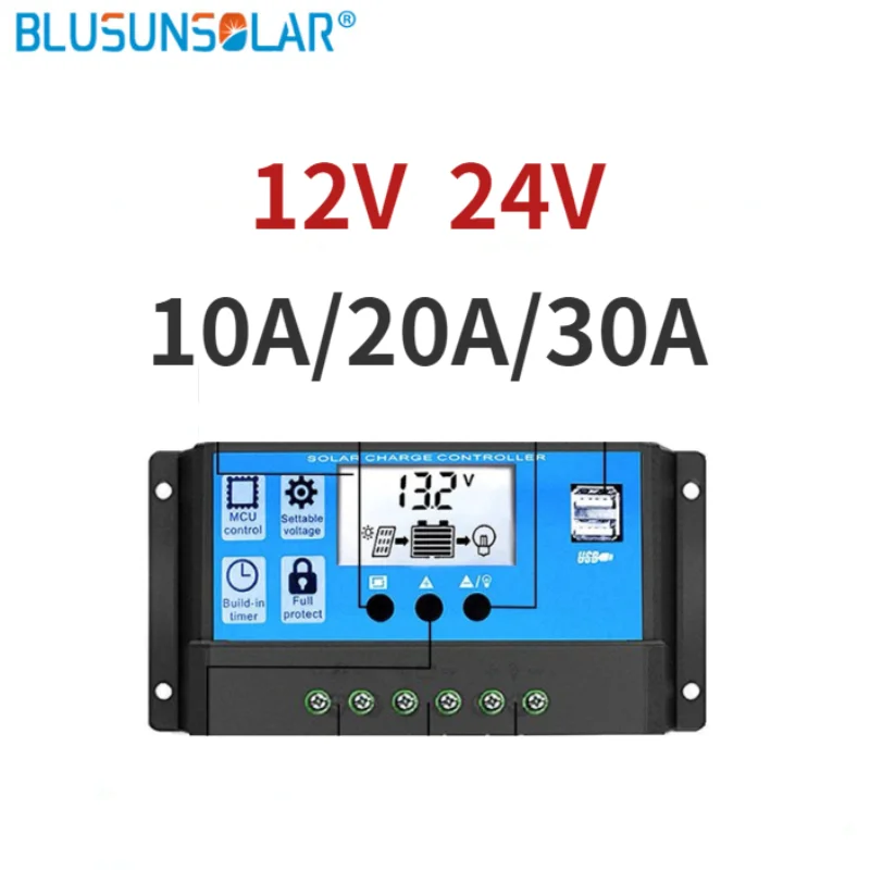 LEADER SOLAR 10A/20A/30A 12V 24V Auto Solar Charge Controller PWM with LCD Solar Cell Panel Regulator PV Home Solar