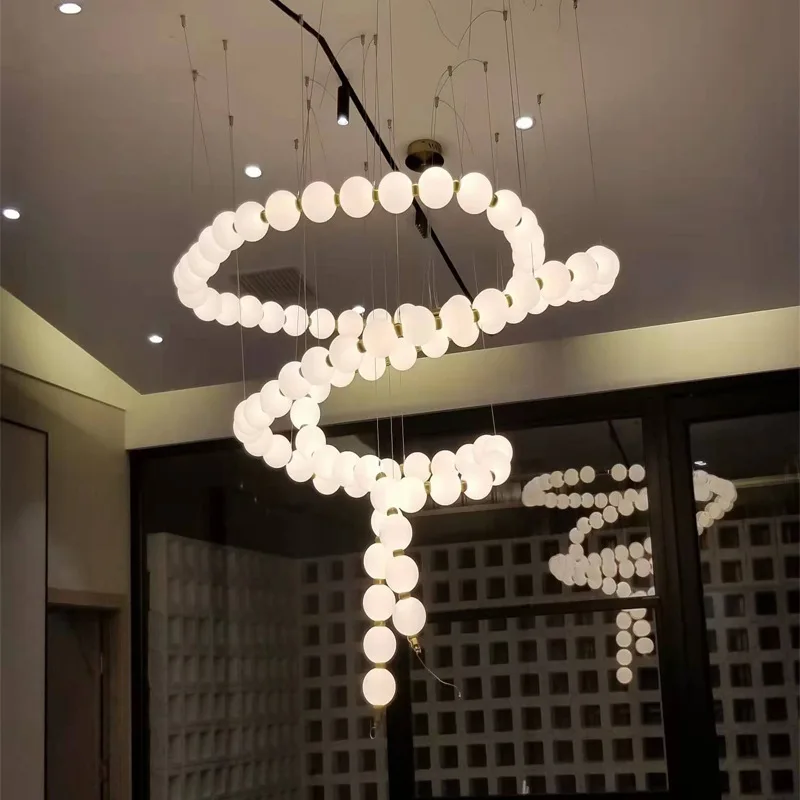 

New Trend Modern Pearl Pendant Necklace Engineering Ceiling Hanging Chandelier Lighting for Staircase Foyer Decor Home-appliance