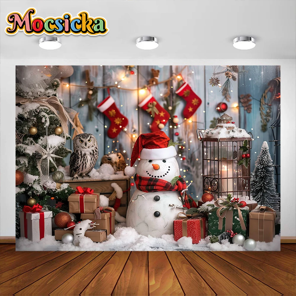 Winter Christmas Photography Background Cute Snowman Xmas Tree Party Decoration Boys Girls Photoshoot Backdrops For Studio