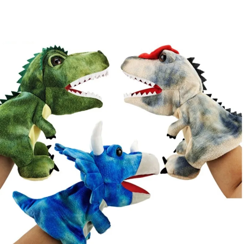 Marionnette à main du monde des dinosaures, 25cm, mignon, stégosaure, ptérosaure, t-rex, tricératops, beurre, jouets en peluche, accessoire de conte