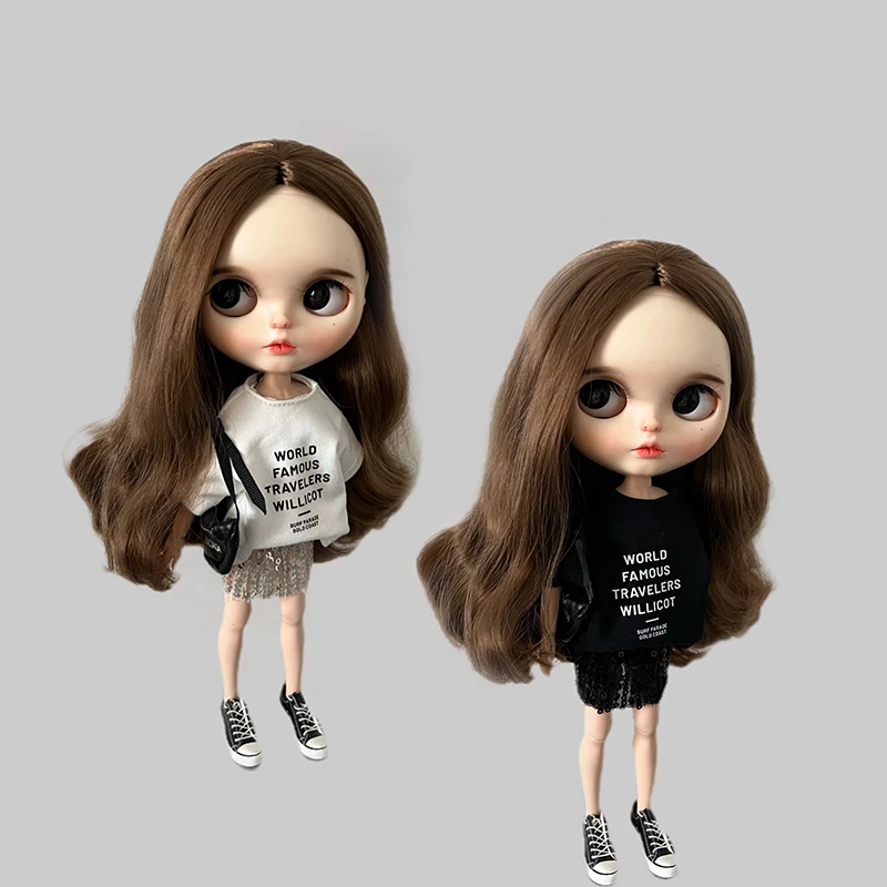 

New Arrival Blythe Doll Clothes Black or White T-shirt and Sequins short Skirt Shiny set for Blyth Barbie OB24 Pullip Dolls