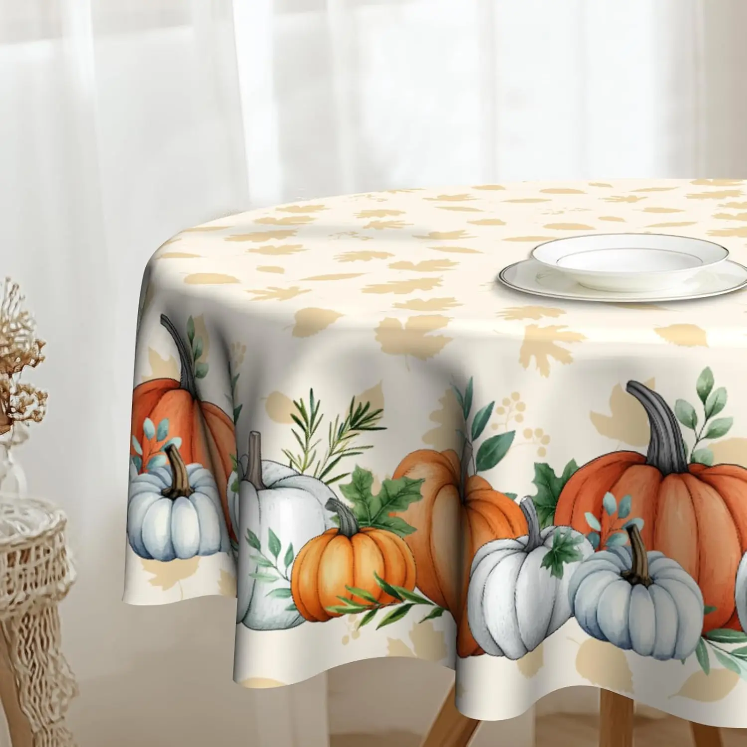 Fall Tablecloth Round Pumpkin Table Cloth 60 Inch Autumn Maple Leaf Circle Tablecloth Colorful Pumpkins Table Cloths Decorations