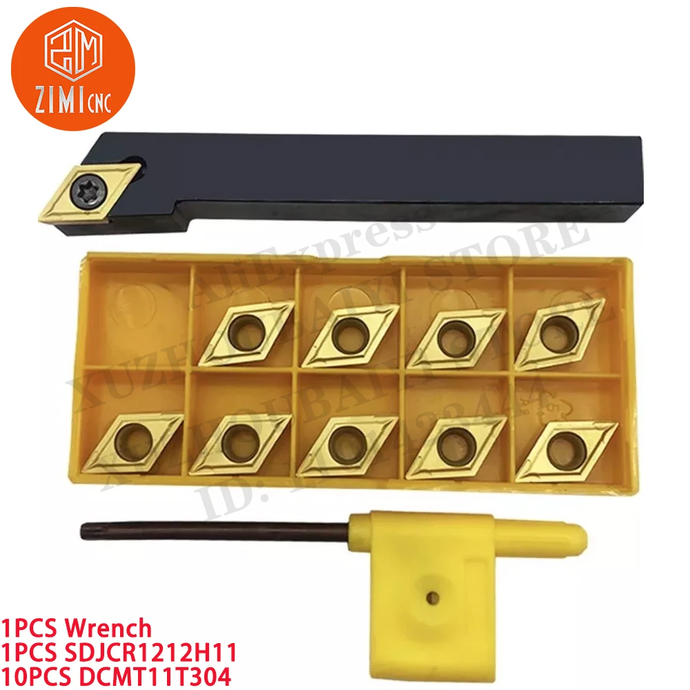 1PCS SDJCR1212H11 External Turing Tool Holder + 10pcs DCMT11T304 Carbide Inserts CNC tools metal lathe mechanical cutting tools