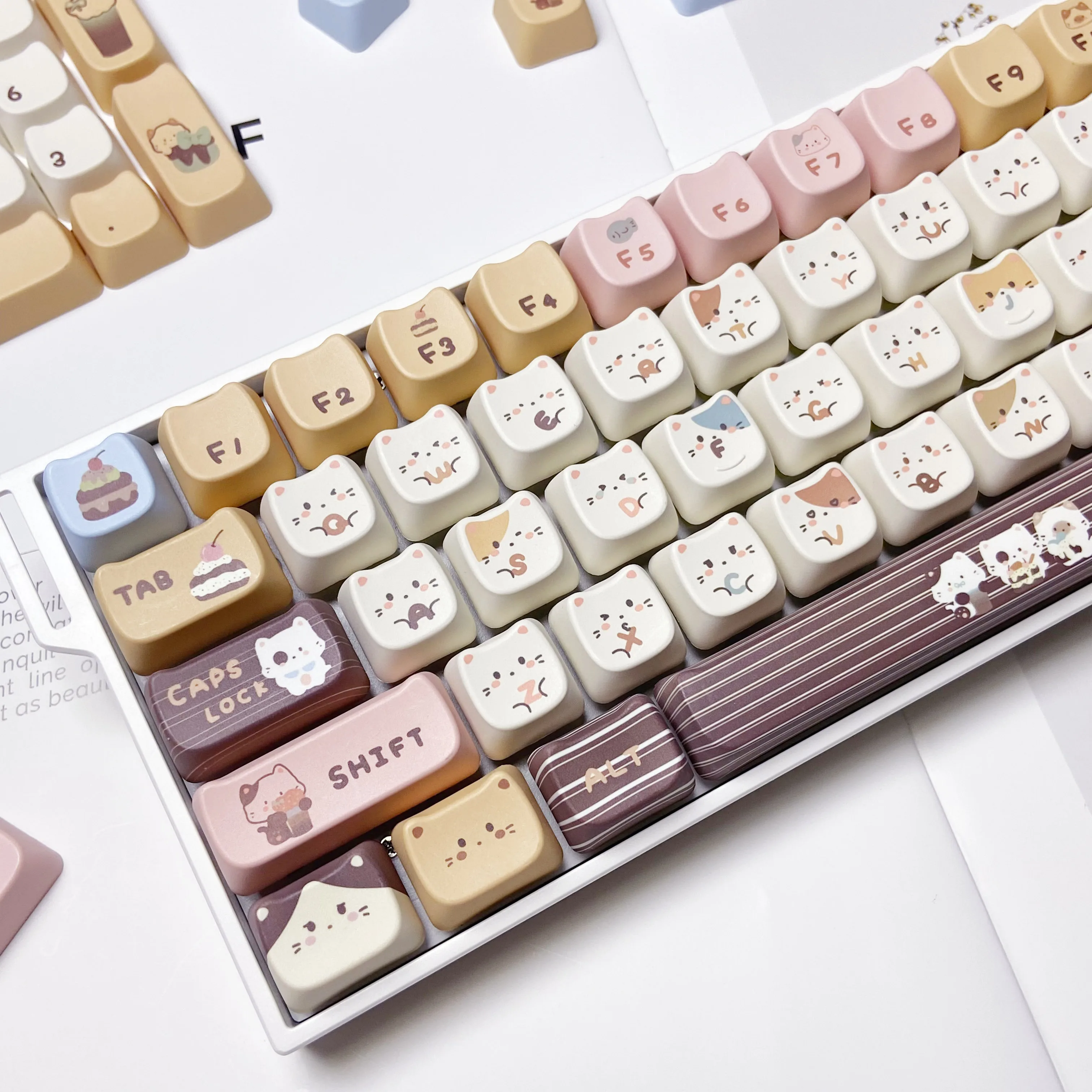 Sea Salt Cat Key Cap MAO Profile Dye-Sub PBT Cute Cat Ear Shape Custom Keycaps for 60% 75% TKL 96% 100% Mechanical Keyboard