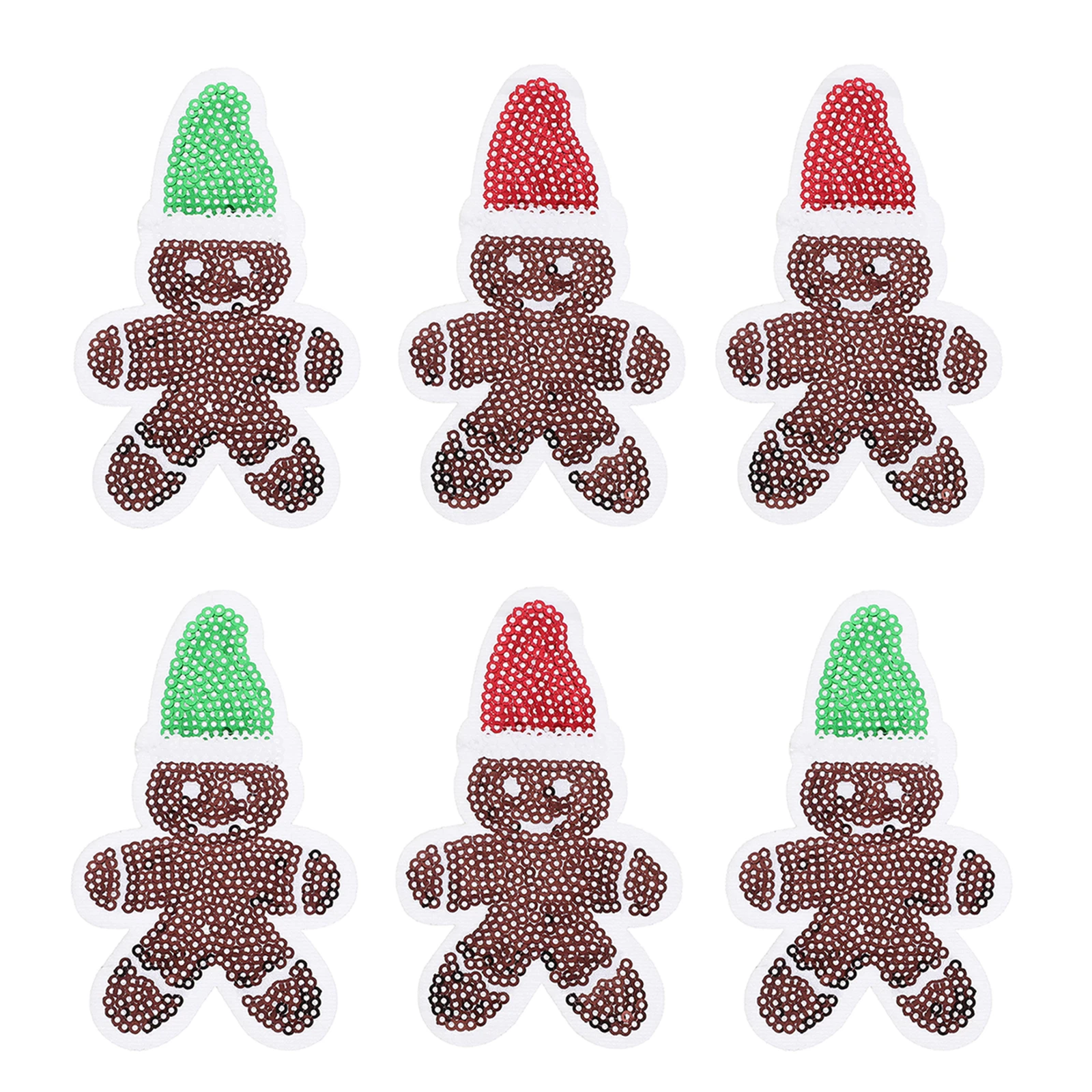 

6pcs Snowman Sequin Stickers European Style Patch Winter Themed Fabric Applique Christmas Gingerbread Man Holiday Clothing Iron