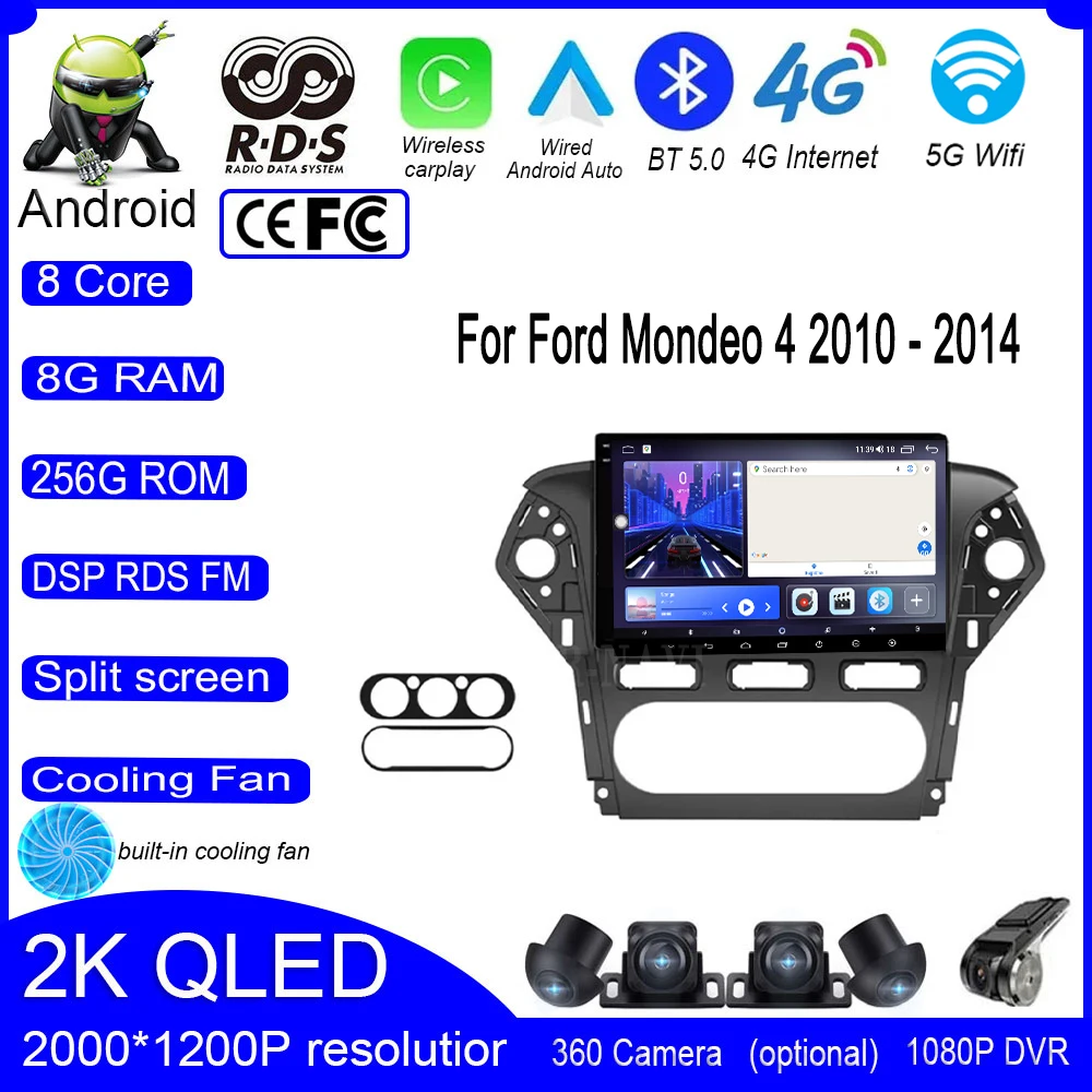 

DSP Android 14 для Ford Mondeo 4 2010-2014 Автомобильный радиоприемник Мультимедийный видеоплеер CarplayНавигация GPS