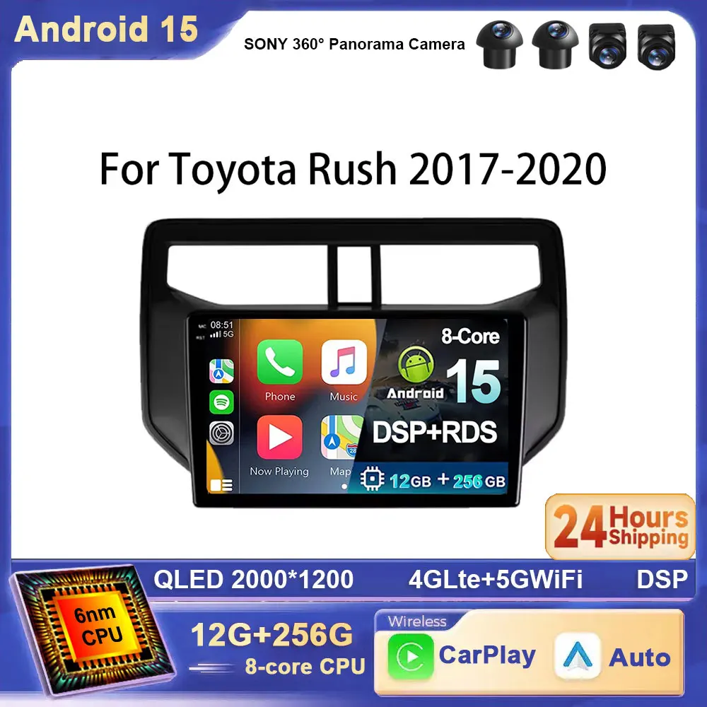 

Для Toyota Rush 2017-2020 Android 15 Carplay Автомобильный радиоприемник Мультимедийный видеоплеер Авто 4G WIFI GPS-навигация DSP стерео BT