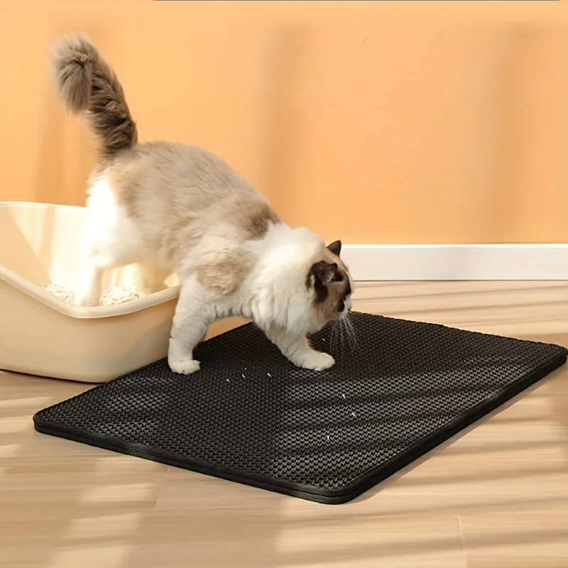 1pc Double-Layer Honeycomb Cat Litter Mat, Washable , Waterproof, Anti-Scratch, Easy Clean, Black, Essential For Pet Owners