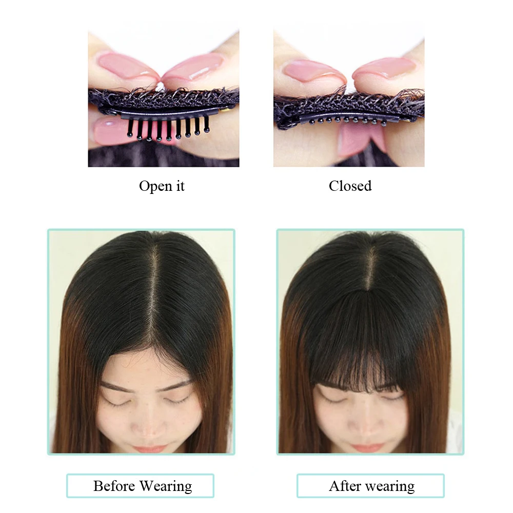 Synthetic Air Bangs Fake Blunt Short Hair Extension Natural Black Brown False Hairpiece For Women Girl Clip In Bang