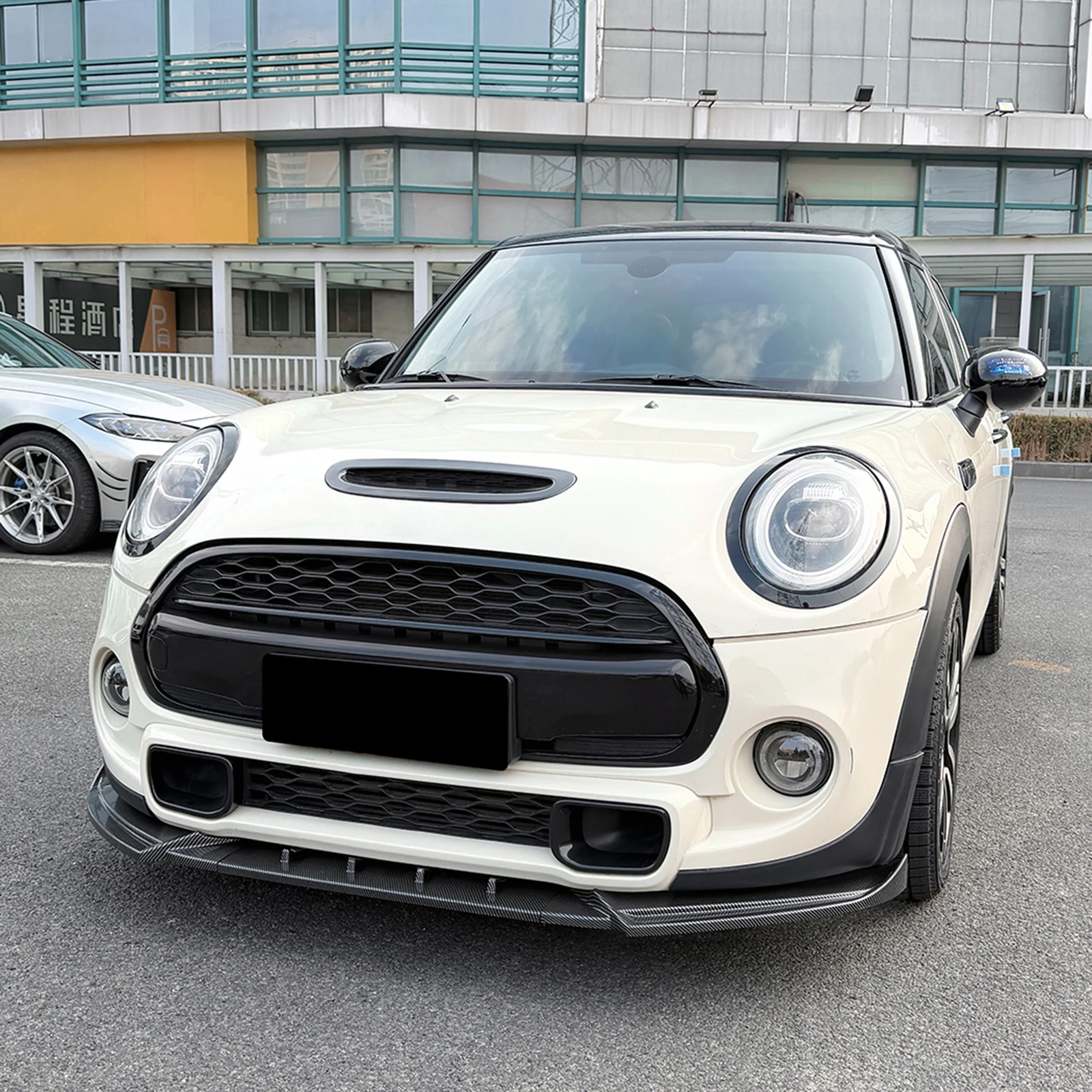 미니 쿠퍼 S JCW F55 F56 F57 2014-2021 프론트 범퍼 스포일러 립 카본 파이버 룩/글로스 블랙 로워 스플리터 블레이드 가드 썸네일 6