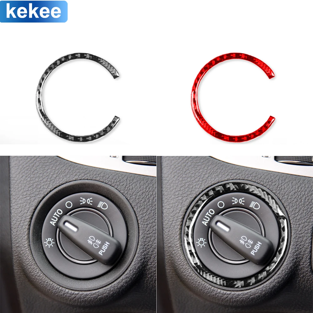 Cubierta de marco de perilla de luz, pegatina de fibra de carbono Real, accesorios interiores de coche, para Dodge Journey 2011, 2012, 2013, 2014, 2015, 2016, 2017