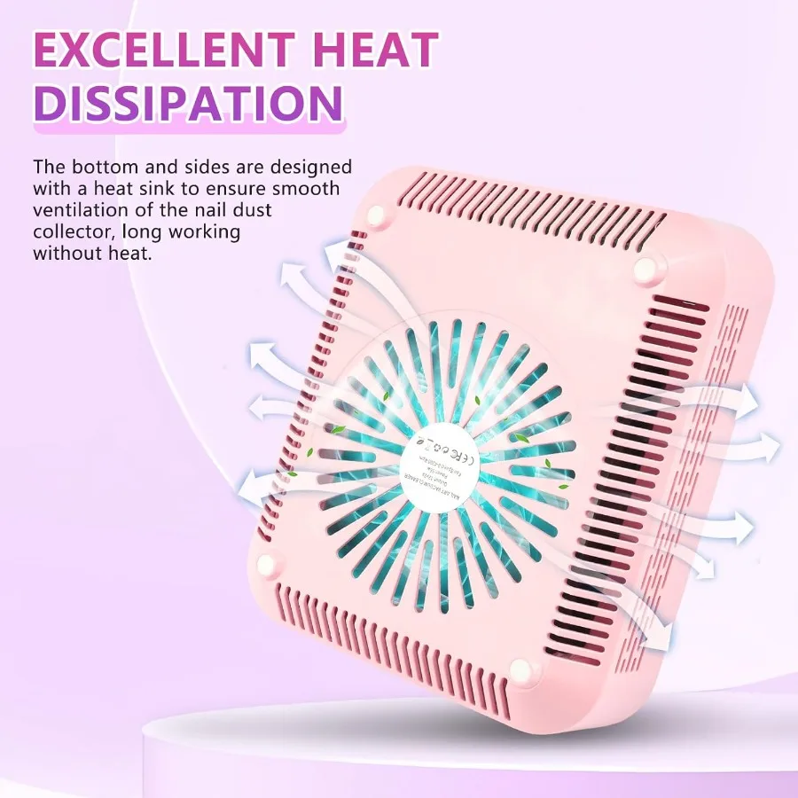 เครื่องดูดฝุ่นเล็บพร้อมไฟ LED 2 ชิ้น ฟิลเตอร์แบบใช้ซ้ำได้ แปรงทำความสะอาด พัดลมดูดฝุ่นเล็บ