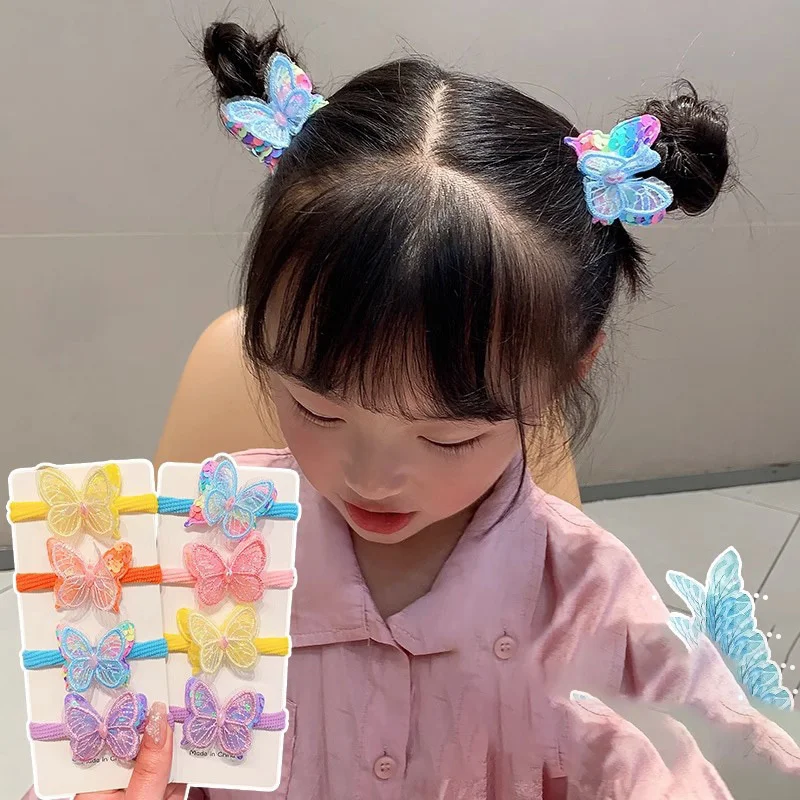 

2PCS New Sequin Butterfly Tie Up A Ponytail Kids Elastic Hair Bands Hair Accessories Children Hair Ties Baby Headwear for Girls