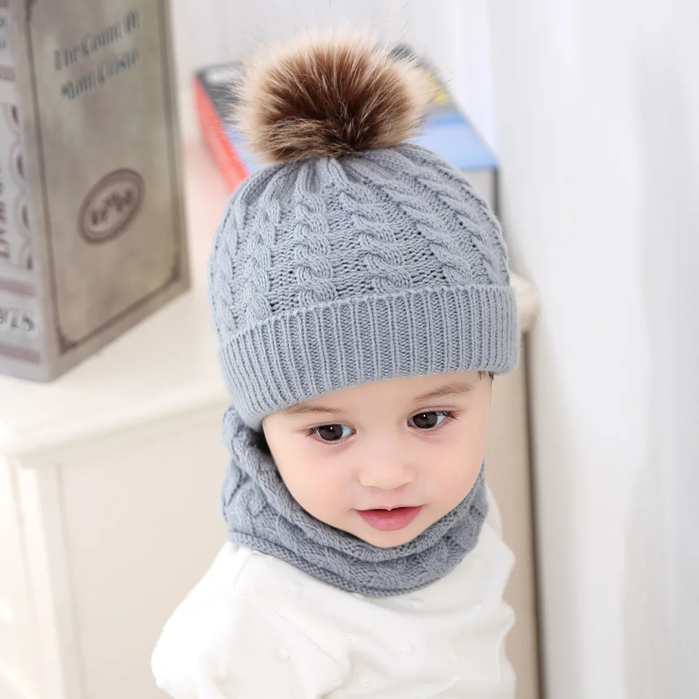 

Outdoor Sports Circle Scarf Fur Pom Beanie Hat Children Cap Ski Cap Kids Cap Scarf Set Hedging Hat Scarf Set Knit Hats