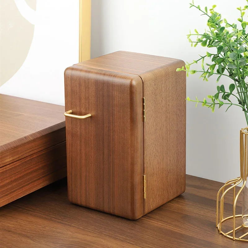 Walnut Jewelry Box 5-layer Wooden Storage Refrigerator-shaped Drawer Organizer Brass Handle Tray