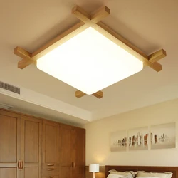 Nordic Solid Wood Led Ceiling Lamp Living Room Bedroom Japanese Square Ceiling Light Study Room Ceiling Decor Lighting Fixtures