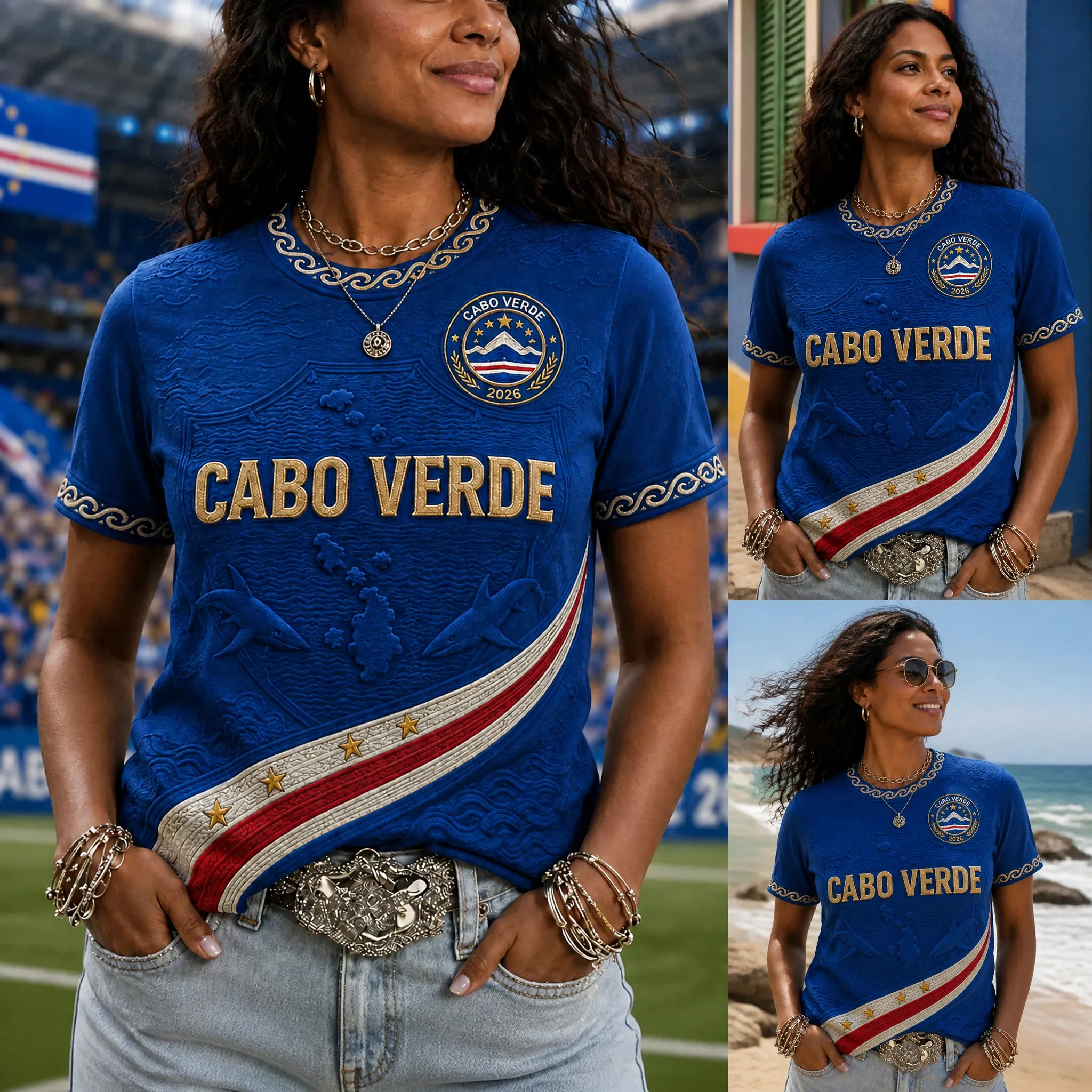 Cabo Verde Womens Compass Star Graphic Tee Coastal Football Fan Short Sleeve Summer Casual Pullover Top Beach Daily Wear Styling