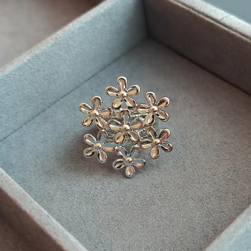 ANENJERY 316L الفولاذ المقاوم للصدأ متعددة الزهور حلقة مفتوحة للنساء الرجال حساسة أنيقة فاخرة تصميم مجوهرات هدايا بالجملة #4