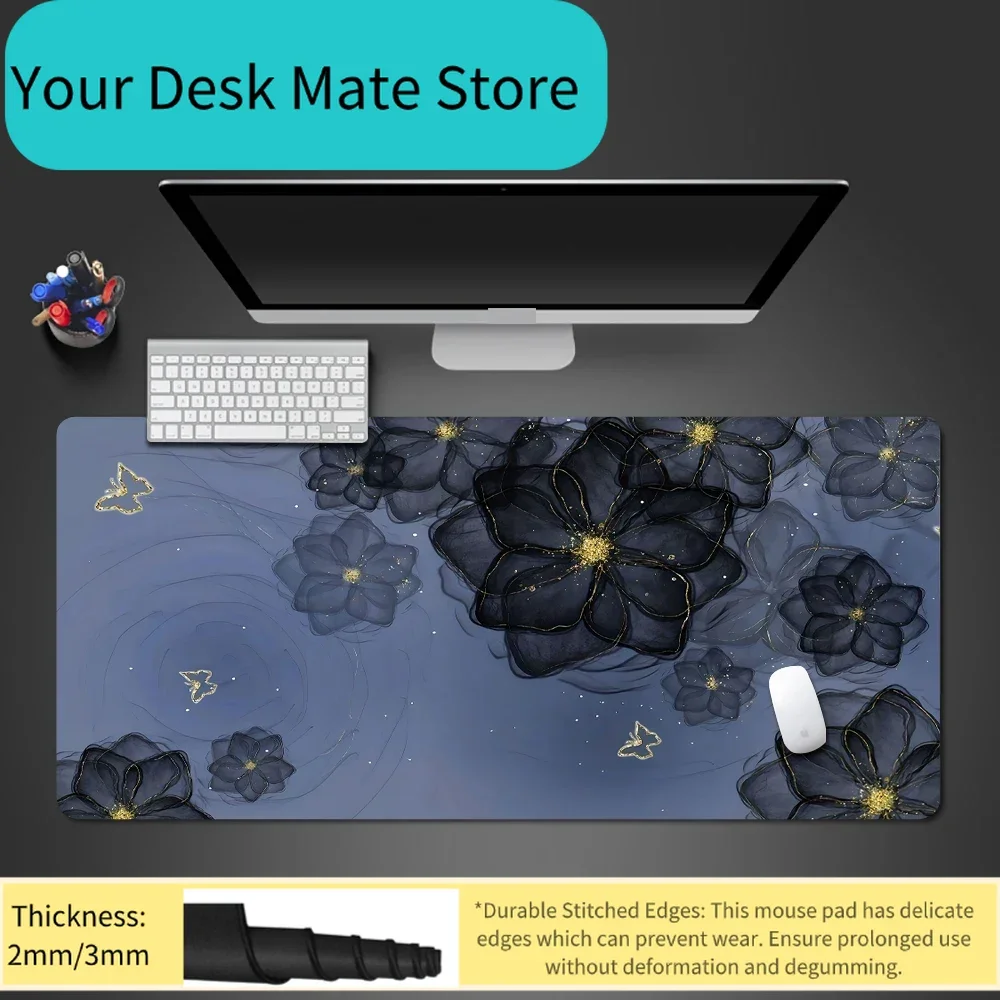 

Flower Mouse Pad Black Computer Accessories Notebook Mousepad 900x400 Office Carpet Desk for Compuradora Writing Desks Playm