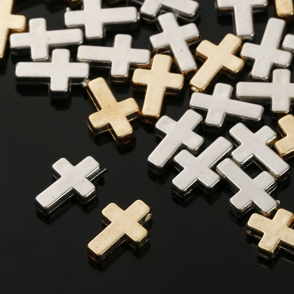 100Pcs/lot 9*13mm Lucky Cross CCB Beads Gold Silver Color Beads for Jewelry Making Necklace Bracelet Finding