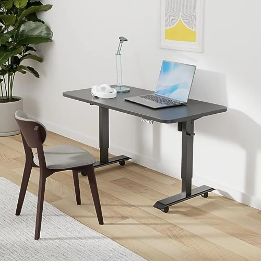 Electric Height Adjustable Standing Desk for home office use, steel frame, matte black finish, smooth dual-motor lift system