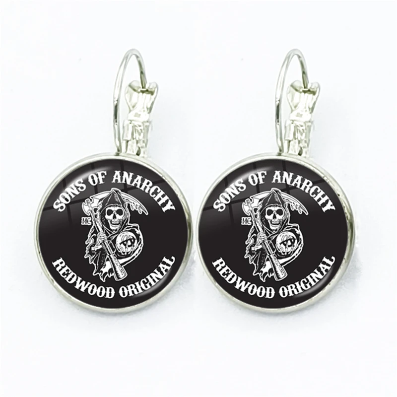 أبناء الفوضى شعار القرط رمز الحرية استرخى أقراط أقراط الموضة ، جديد الزجاج كابوشون سيدة أقراط مجوهرات #1