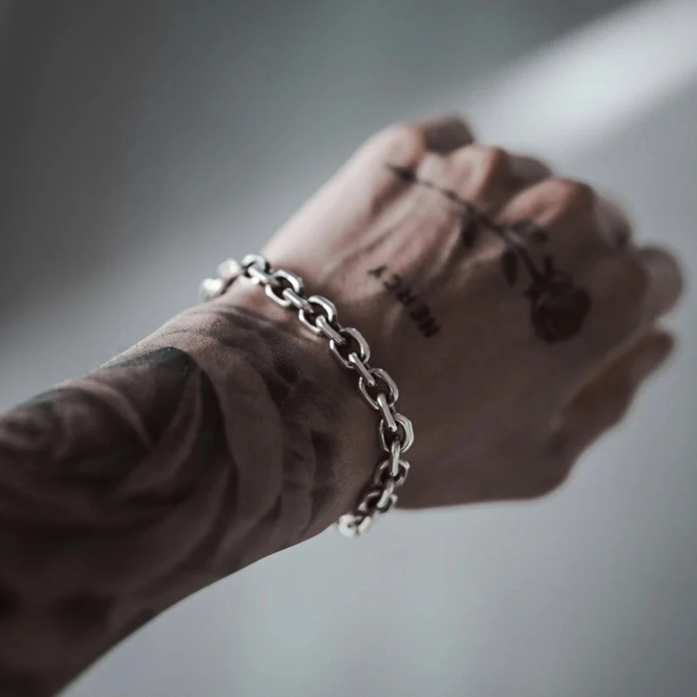 Punk Heavy Beveled Cable Chain Bracelet for Women Men Stainless Steel Chunky Thick Link Chain Bracelet Grunge Y2K Bracelet