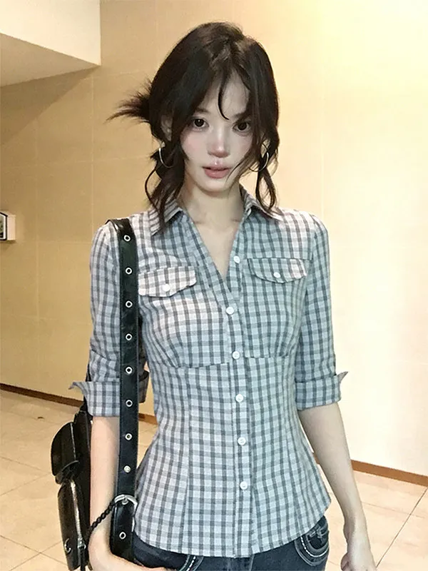 

Женская летняя рубашка без рукавов в американском ретро-стиле, новинка, с откидными рукавами, приталенная, с утягивающим эффектом на талии, топ для похудения