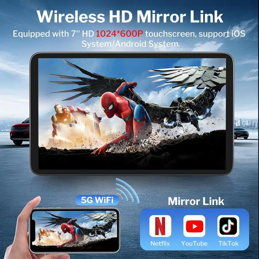 شاشة Apple Carplay للسيارات، شاشة لمس ستيريو محمولة عالية الدقة 7 لهاتف Apple CarPlay amp Android Auto مع كاميرا احتياطية مرآة #4